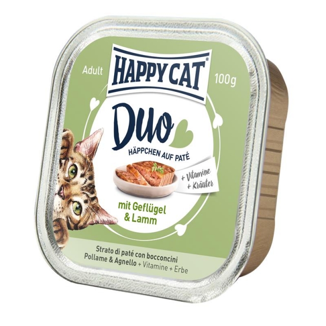 Happy Cat Duo Paté auf Häppchen Geflügel & Lamm 100g