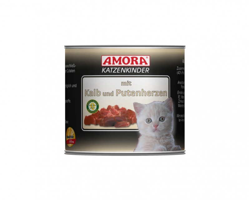 AMORA Cat Fleisch pur Katzenkinder mit Kalb & Putenherzen 200g